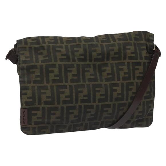 FENDI Zucca Canvas Shoulder Bag Brown Black Silver - Picture 1 of 13